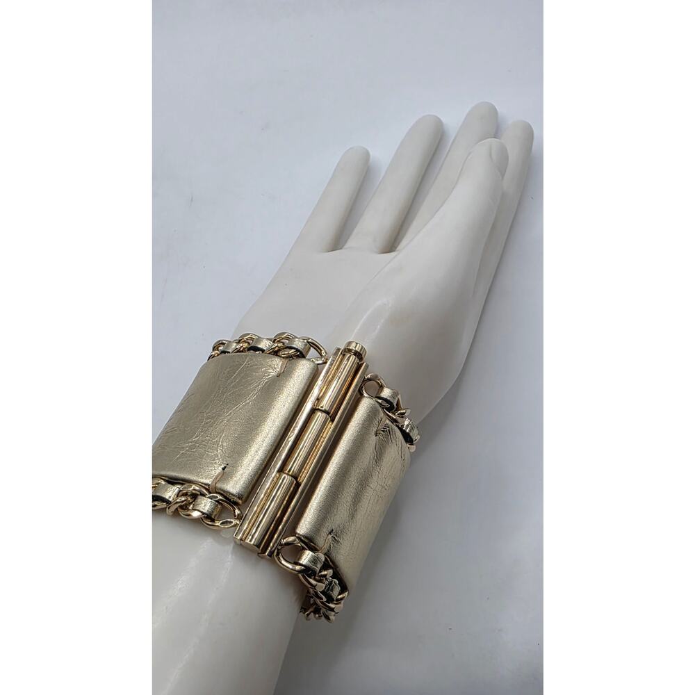 Chanel Gold-tone Leather Interlocking CC Wide Bracelet - Picture 12 of 16